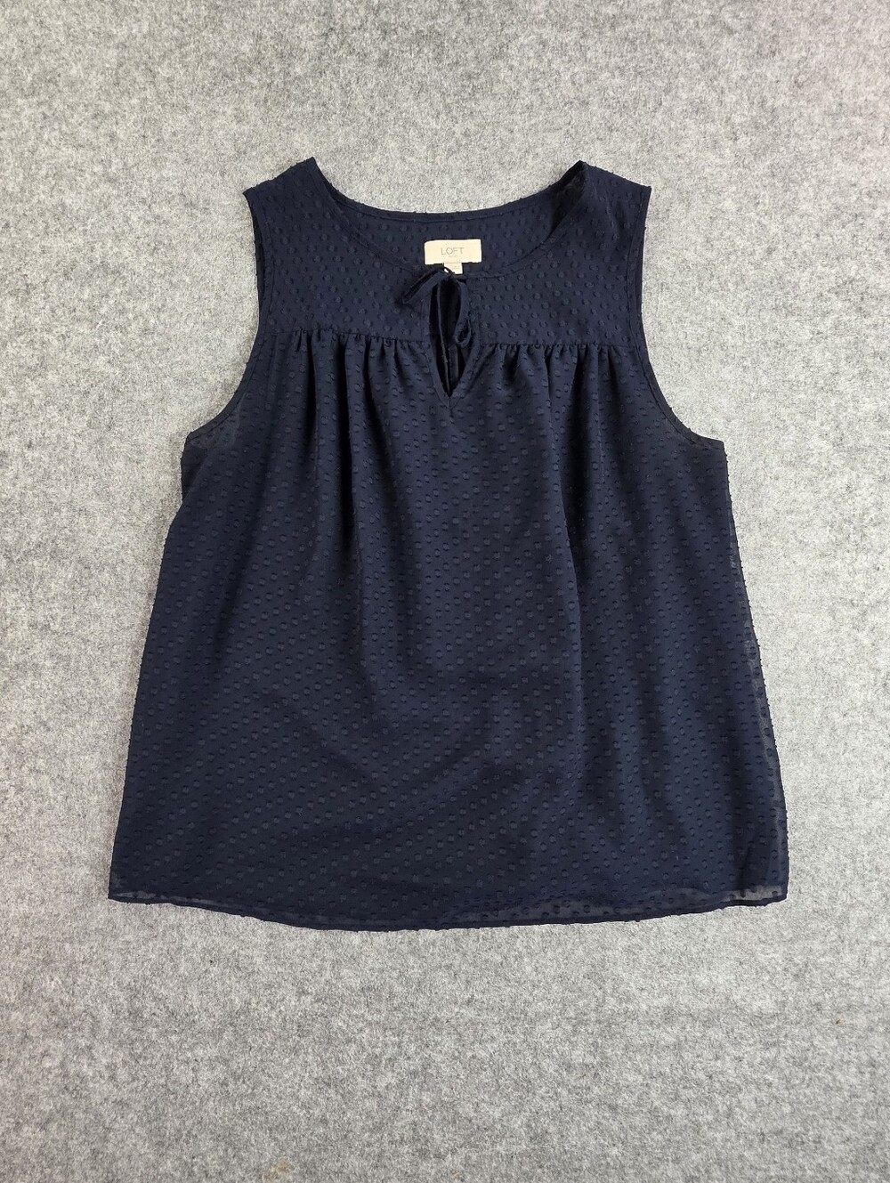 LOFT Navy Sleeveless Swiss Dot Tie-Neck Camisole Tank Top Sz L